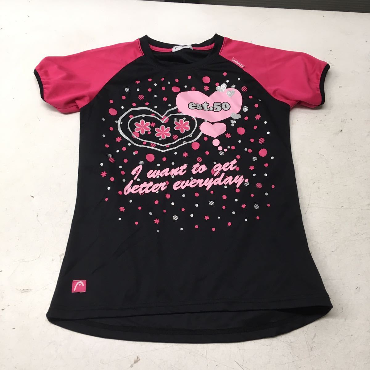  free shipping *HEAD head * short sleeves T-shirt tops * girl 160 black pink #41019sj65
