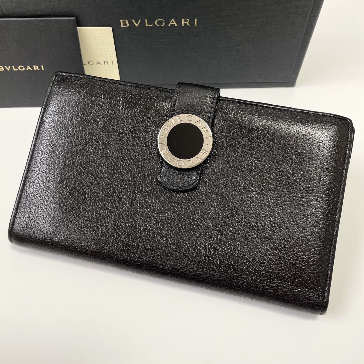 BVLGARI ブルガリ 二つ折り財布 ロゴクリップ 本革 ブラック【鑑定済み