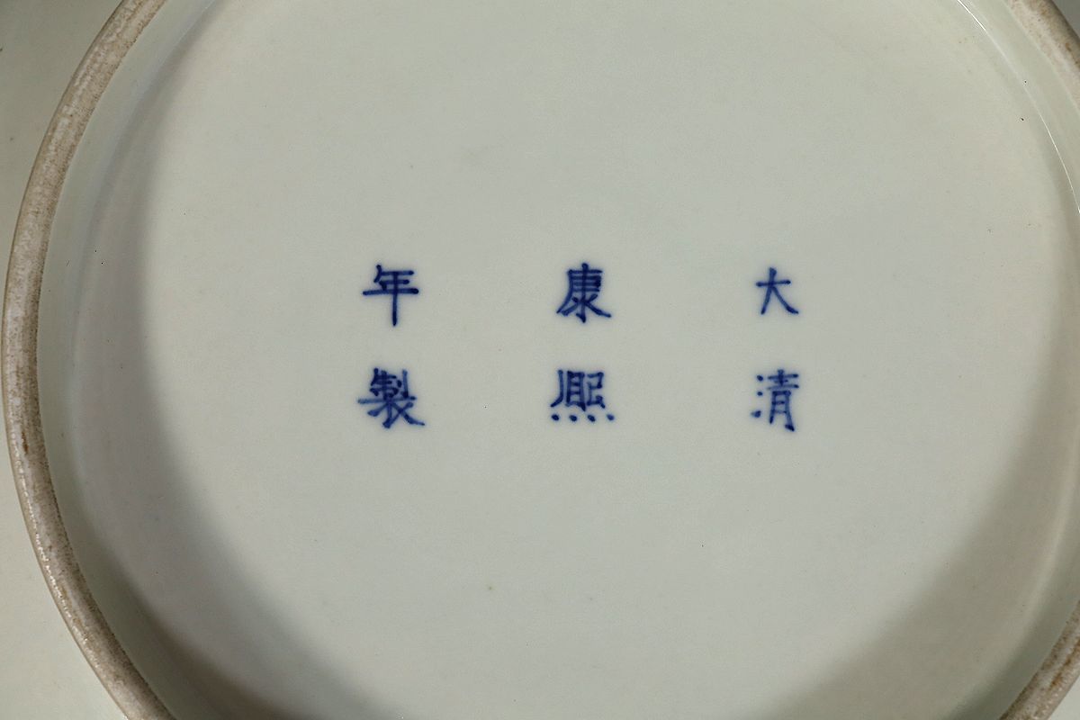 大幅割引 中国 龍と鯉の絵皿　大清康煕年製　f2220812 陶芸