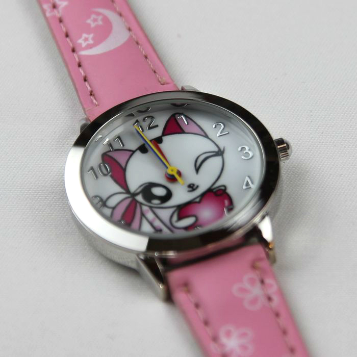 ◆猫が好き◆猫柄腕時計 キッズウォッチ 子供向時計 プレゼント ウィンクネコ ピンク Wa02pi_画像1