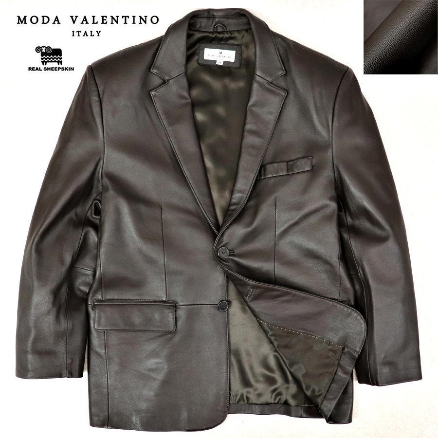 大人女性の VALENTINO MODA 超美品 モーダ・バレンチノ メンズ M テーラードジャケット レザー 2つボタン シープスキン 羊革 Mサイズ 