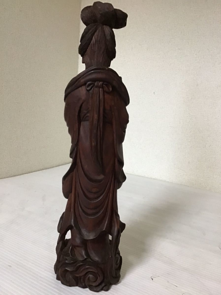 木彫 天女 2体セット 唐木 置物 高約36cm 彫刻 工芸品 インテリア 木製