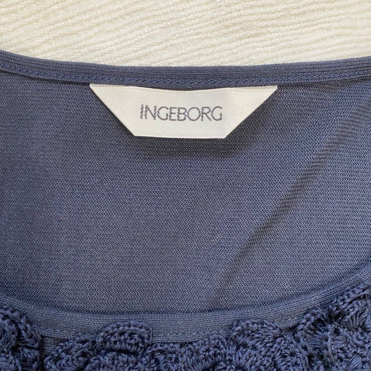 インゲボルグ INGEBORG◇ゆったり大きいサイズ4 Lネイビー 花モチーフ