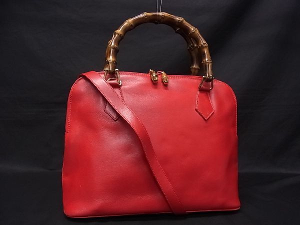 1円 GUCCI グッチ バンブー 000 1186 0289 レザー 2WAY ハンドバッグ
