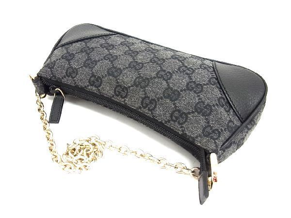 1円 極美品 GUCCI グッチ 272383 498879 GGキャンバス×レザー チェーン ハンドバッグ 手持ち 手提げ レディース ブラック系 DA1083WU