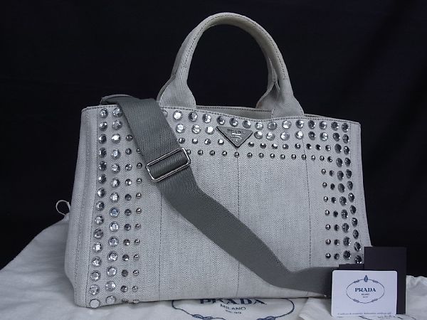 1円 PRADA プラダ B2642O カナパ デニム 2WAY ハンドバッグ トート