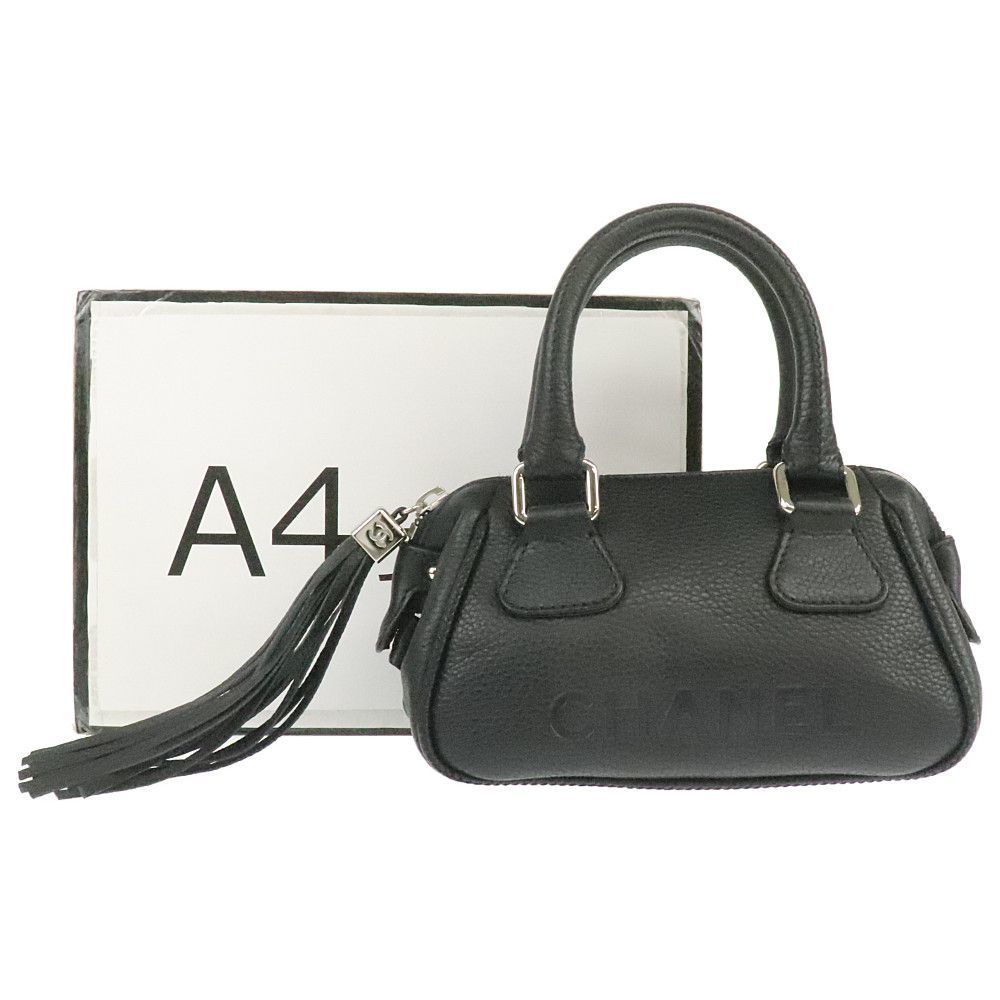 シャネル CHANEL タッセル ミニボストンバッグ ブラック レザー 中古A 269678_画像9