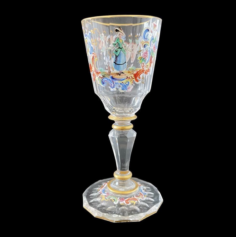 ★ヤフオク初◆ロブマイヤー キャビネットグラス ペア 10㎝ 金彩 エナメル 貴婦人図 1800年代 アンティーク 現代では製造不可能_画像3