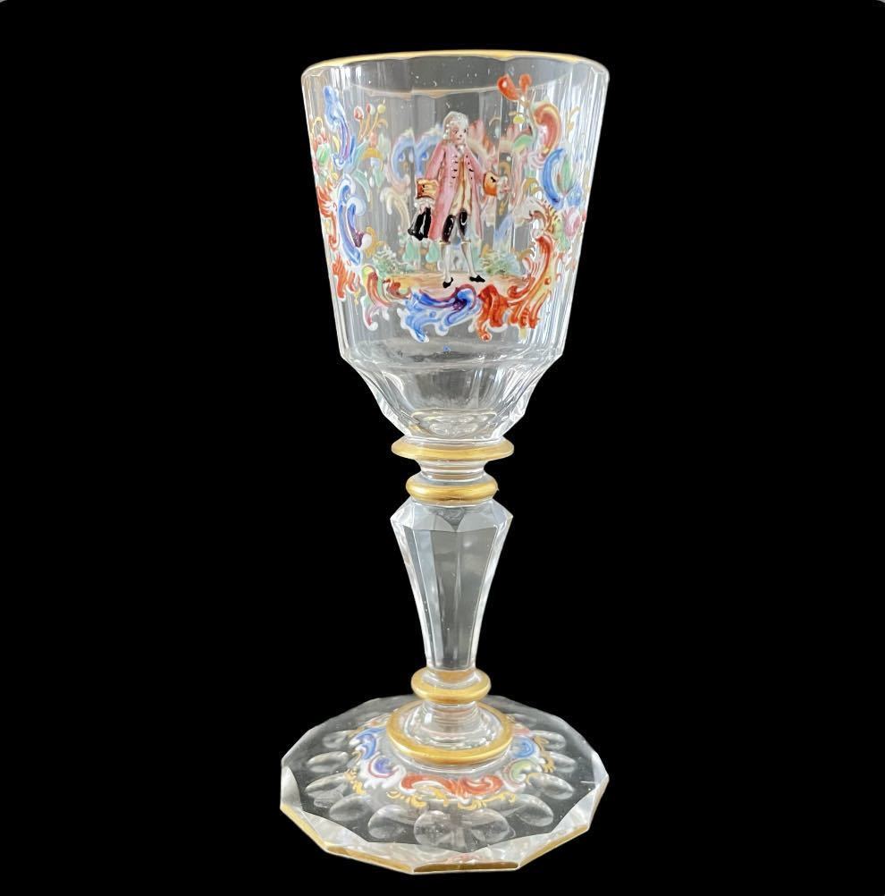 ★ヤフオク初◆ロブマイヤー キャビネットグラス ペア 10㎝ 金彩 エナメル 貴婦人図 1800年代 アンティーク 現代では製造不可能_画像6