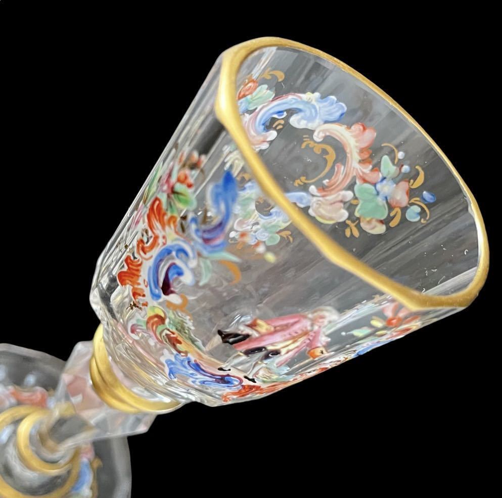 ★ヤフオク初◆ロブマイヤー キャビネットグラス ペア 10㎝ 金彩 エナメル 貴婦人図 1800年代 アンティーク 現代では製造不可能_画像7