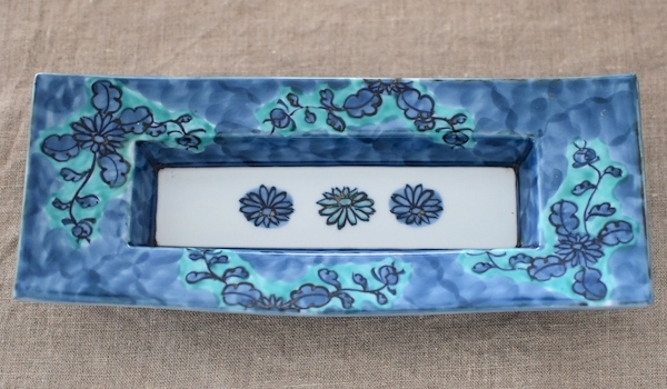 源右衛門 青彩菊絵 竹柄つき器 長皿 Yahoo!オークション - 源右衛門窯 青彩菊絵 長角皿(トレイ)
