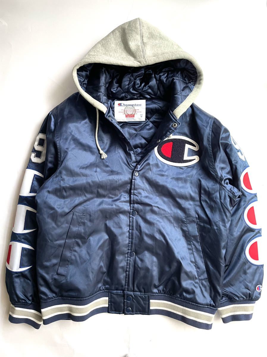 Supreme × Champion 18AW Hooded Satin Varsity Jacket シュプリーム