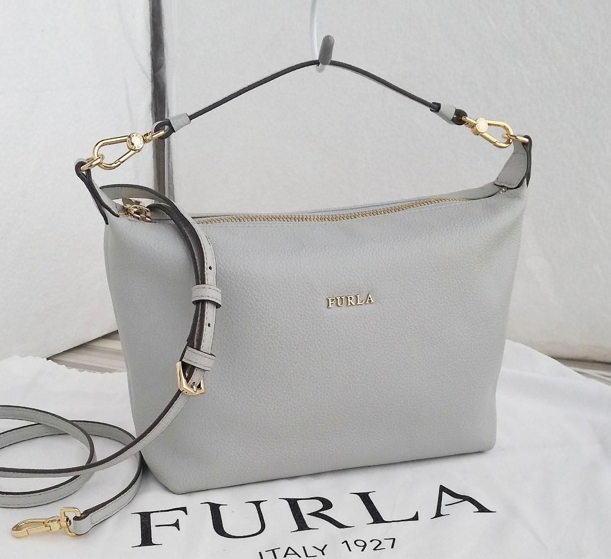 フルラ FURLA ショルダーバッグ 2way グレージュ ブルーグレー 牛革