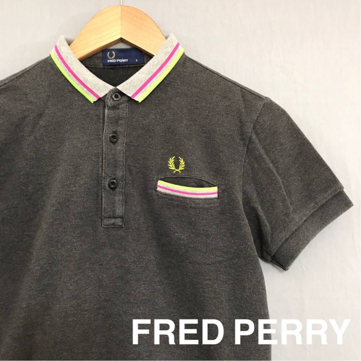 極美品ꕥフレッドペリー 鹿の子 半袖ポロシャツ ロゴ刺繍 黒 金 英国製 フレッドペリー FRED PERRY 半袖 ポロシャツ 鹿の子 日本製
