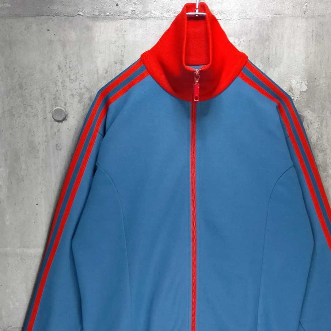 レア配色 XL adidas アディダス バイカラー 青 赤 Blue Red ブルー レッド ジャージ 古着 上着 ヴィンテージ トラックジャケット