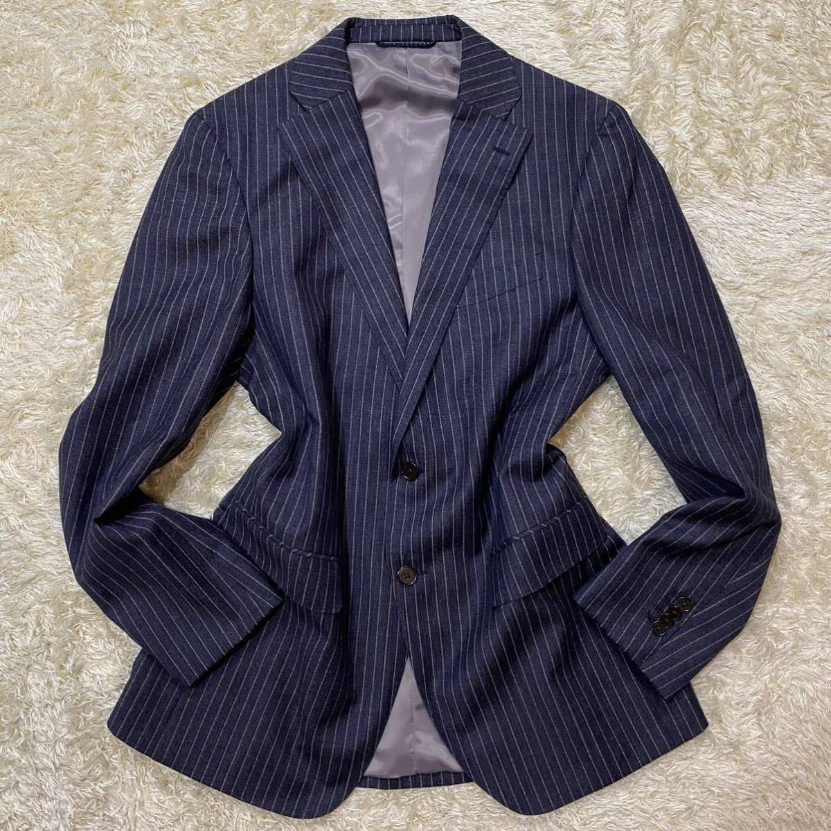 未使用に近い スーツカンパニー x REDA社生地Super130's SUIT COMPANY REDAスーツ ストライプネイビー M-L位