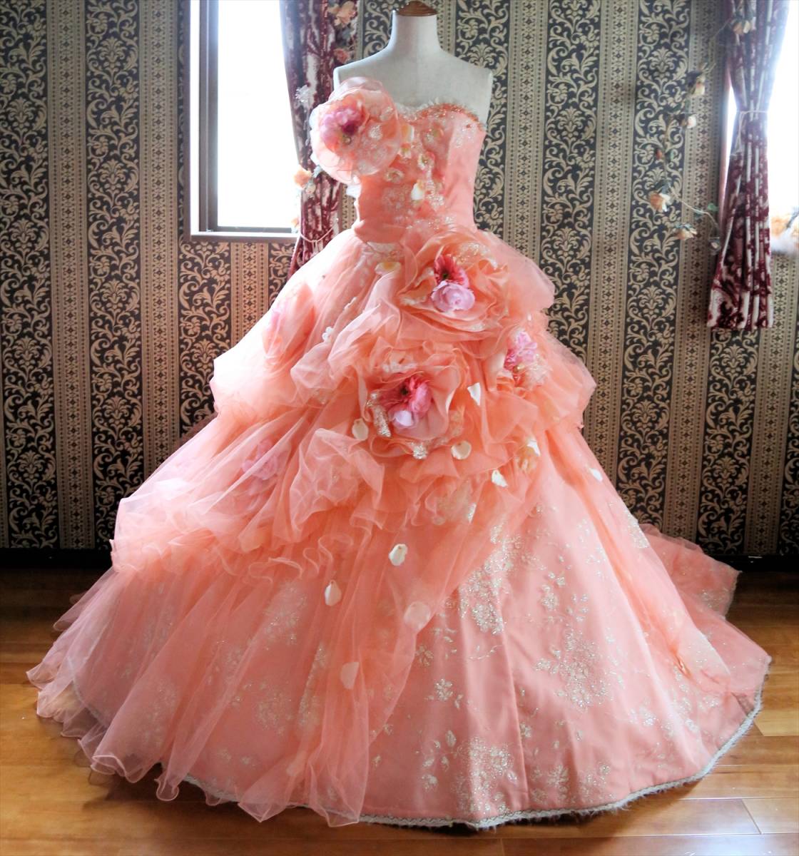 税込 期間限定値下げオーバードレス お花 ピンク 大きいサイズ