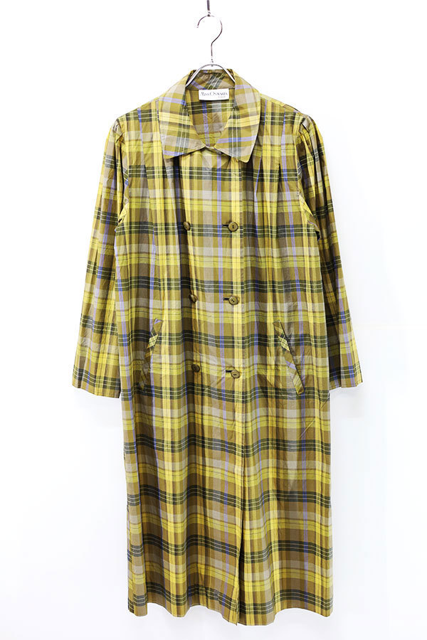 Used Womens 80s MISS ONWARD Yellow Check Trench Coat Size M 相当 古着