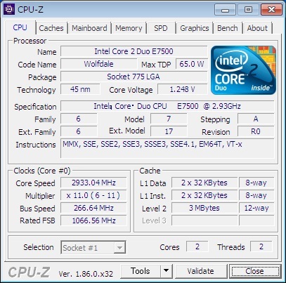 INTEL Core 2 Duo E7500 (2.93 GHz) LGA775 ★中古正常品★ (1)_画像1