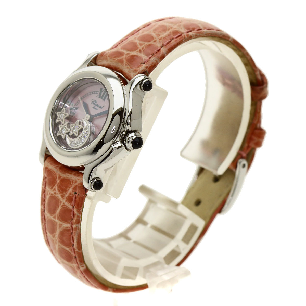 Chopard ショパール 27/8245-36 ハッピースポーツ ダイヤモンド 腕時計 ステンレススチール 革 レディース 中古_画像2