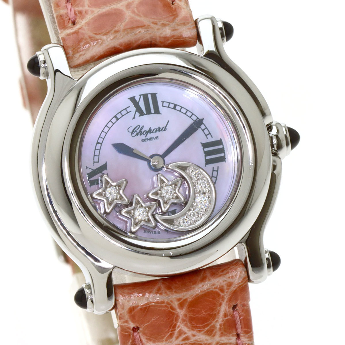 Chopard ショパール 27/8245-36 ハッピースポーツ ダイヤモンド 腕時計 ステンレススチール 革 レディース 中古_画像4