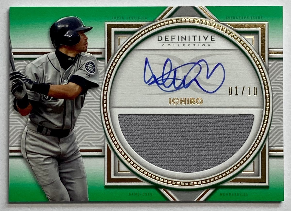 【ファーストNo. 1/10枚限定】イチロー直書きサイン実使用ジャージー 2022 Topps Definitive Game-used Jersey Green Auto_画像1