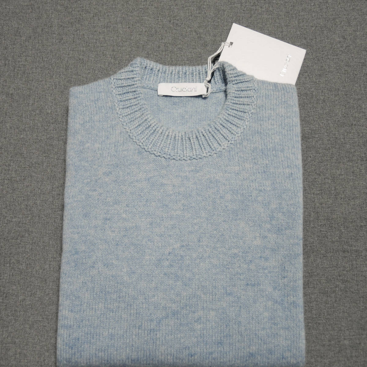 Cruciani crew neck knitted sweater 44kru Cheer -ni top class cashmere 100% cloth middle gauge light blue regular price 11.8 ten thousand Italy 