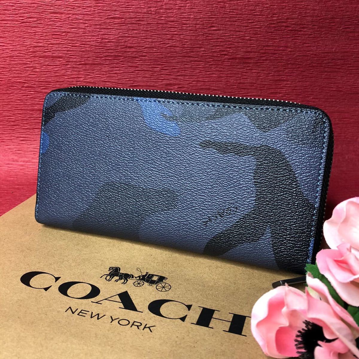 コーチ 長財布 メンズ 迷彩 ブルー 新品 | monsterdog.com.br