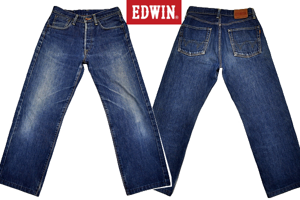 K-3646★美品★EDWIN エドウィン 505X 4505★復刻 ヴィンテージ加工 濃紺インディゴ染め 赤耳 セルビッチデニム ストレートジーンズ W-30_画像1