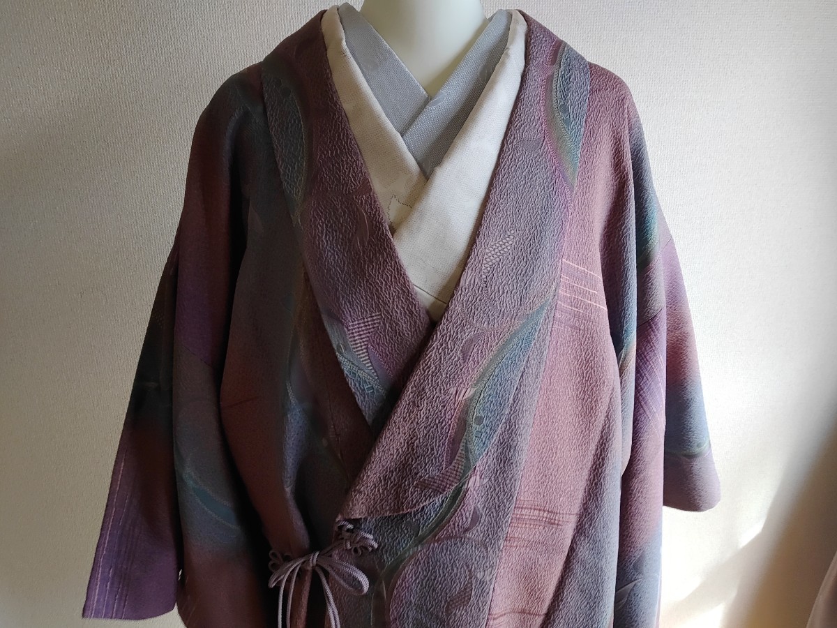逸品 鎌田紫峰 道中着 染色工芸作家 丹後 膨れ織 へちま衿 別誂 正絹