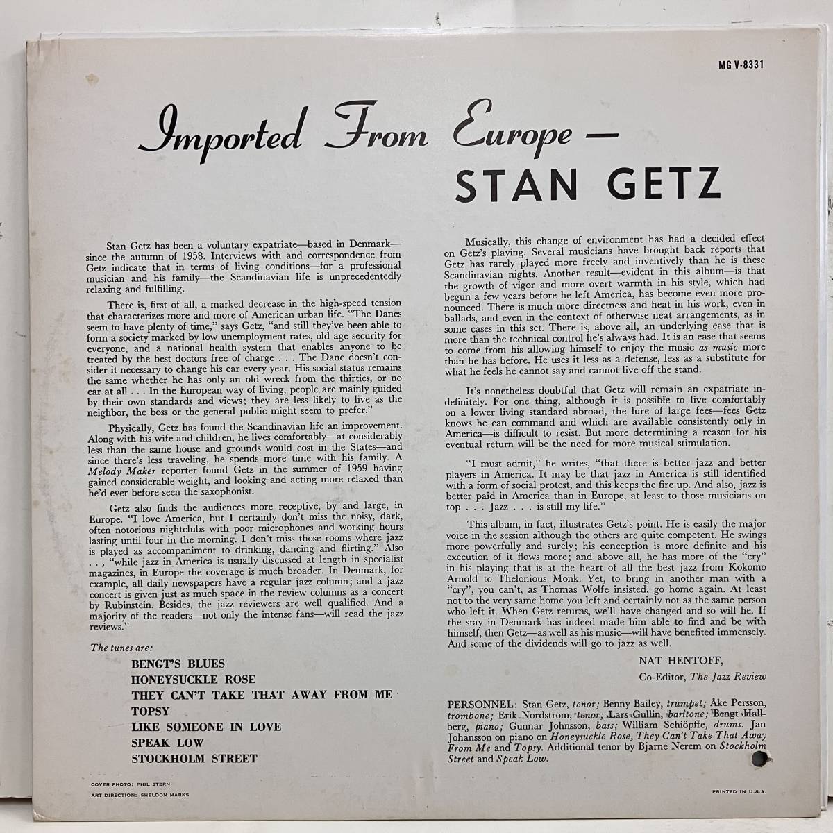 ●即決LP Stan Getz / Imported from Europe j34538 米オリジナル、Tp Dg Mono スタン・ゲッツ_画像4
