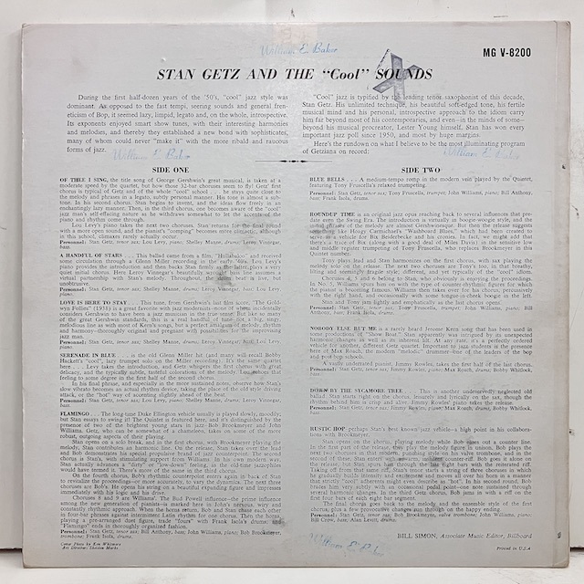 ●即決VOCAL LP Stan Getz / and the Cool Sounds j34571 米オリジナル、Vinc黒銀TP Dg Mono スタン・ゲッツ_画像4