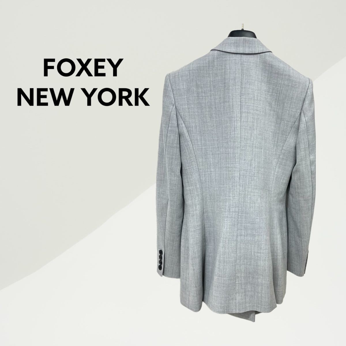美品 FOXEY NEW YORK フォクシーニューヨーク ピークドラペル 1B ダブル テーラードジャケット 38255 レディース