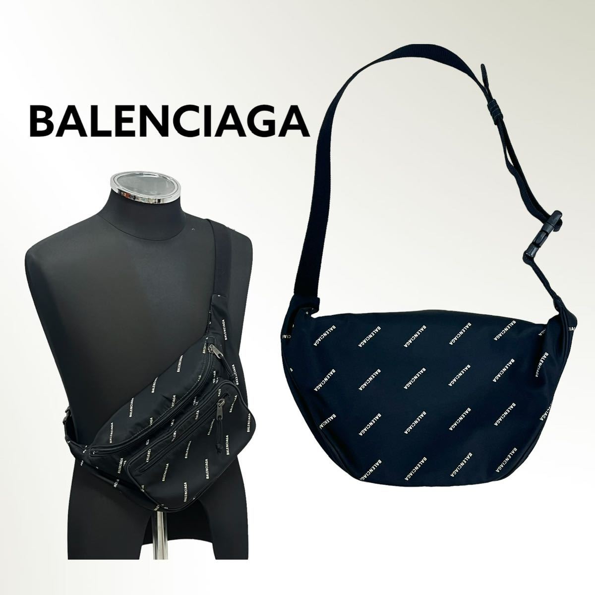 BALENCIAGA バレンシアガ オールオーバー ロゴ エクスプローラー ベルトバッグ ボディバッグ 482389・1060