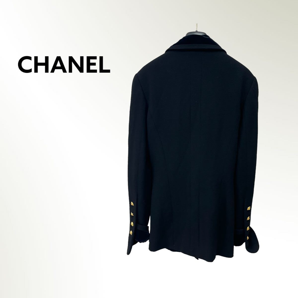 高級 CHANEL シャネル Vintage ヴィンテージ COCO ココ金ボタン ベロア切替 ジャケット レディース