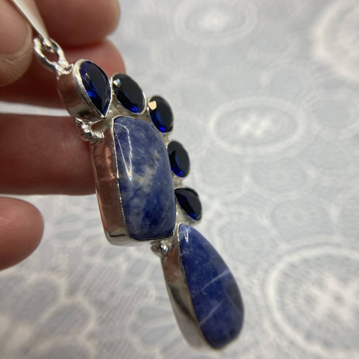  natural stone * soda light . sapphire. ethnic pendant top * lady's necklace silver 925 stamp color stone India new goods gem Y-R