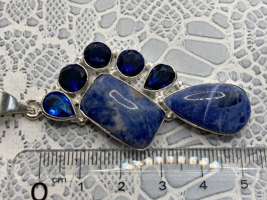  natural stone * soda light . sapphire. ethnic pendant top * lady's necklace silver 925 stamp color stone India new goods gem Y-R