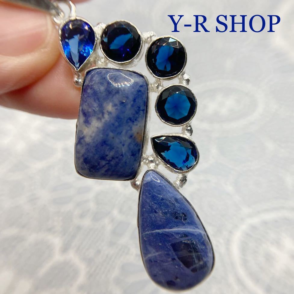  natural stone * soda light . sapphire. ethnic pendant top * lady's necklace silver 925 stamp color stone India new goods gem Y-R