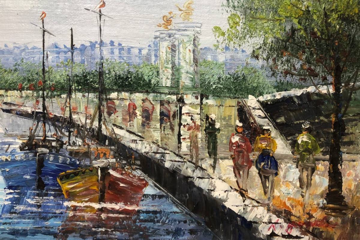 セーヌ川沿いの風景 油彩 西洋絵画 日本絵画 油絵 水彩 パリ セーヌ川沿いの風景 油彩 西洋絵画 日本絵画 油絵 水彩 パリ