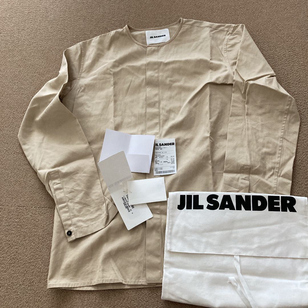 ホットセール 21年 制服シャツ JIL SANDER ノーカラーシャツ ベージュ