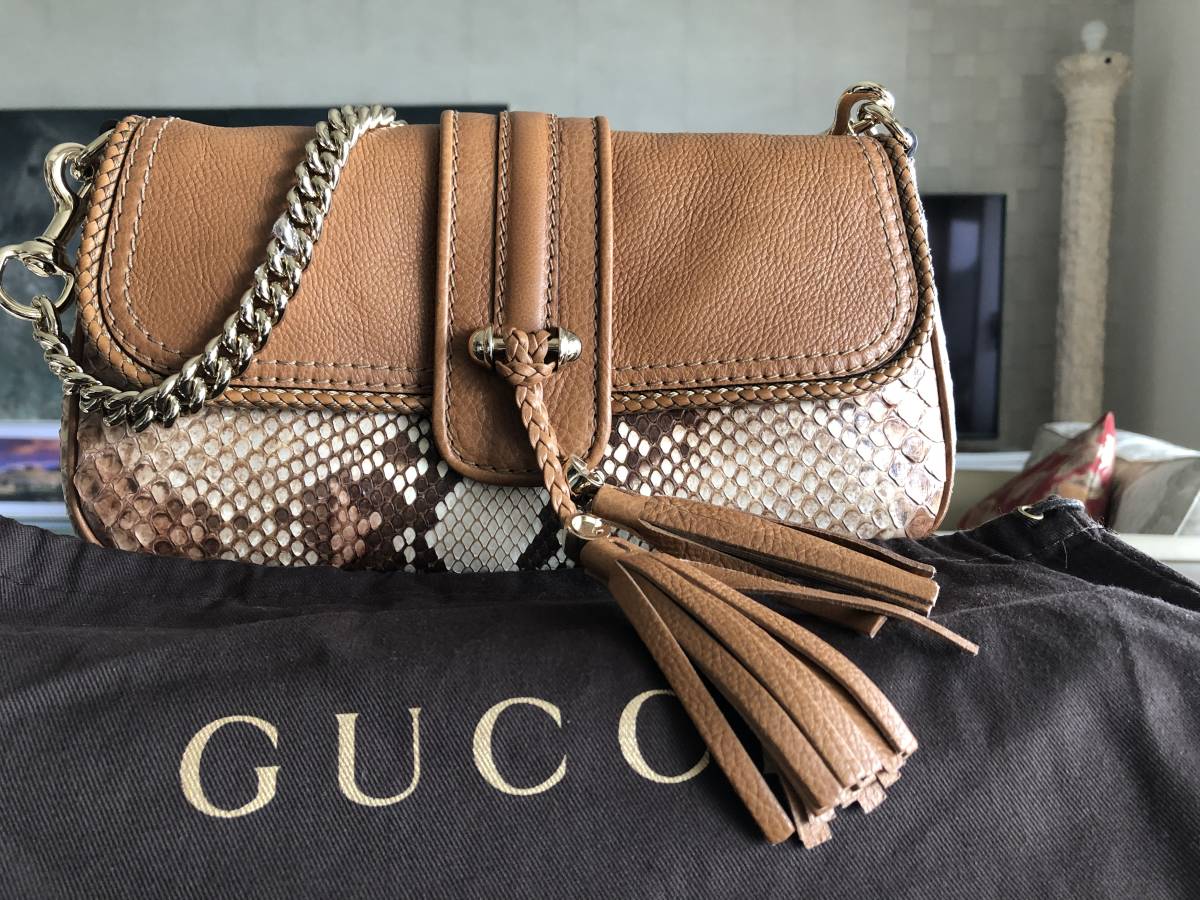 【最終値下げ】希少新品 グッチ GUCCI パイソンレザー 2way ハンドバッグ ショルダーバッグ GG ベージュXブラウン 元箱 正規店 35万円以上