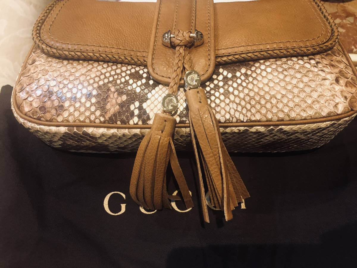 【最終値下げ】希少新品 グッチ GUCCI パイソンレザー 2way ハンドバッグ ショルダーバッグ GG ベージュXブラウン 元箱 正規店 35万円以上