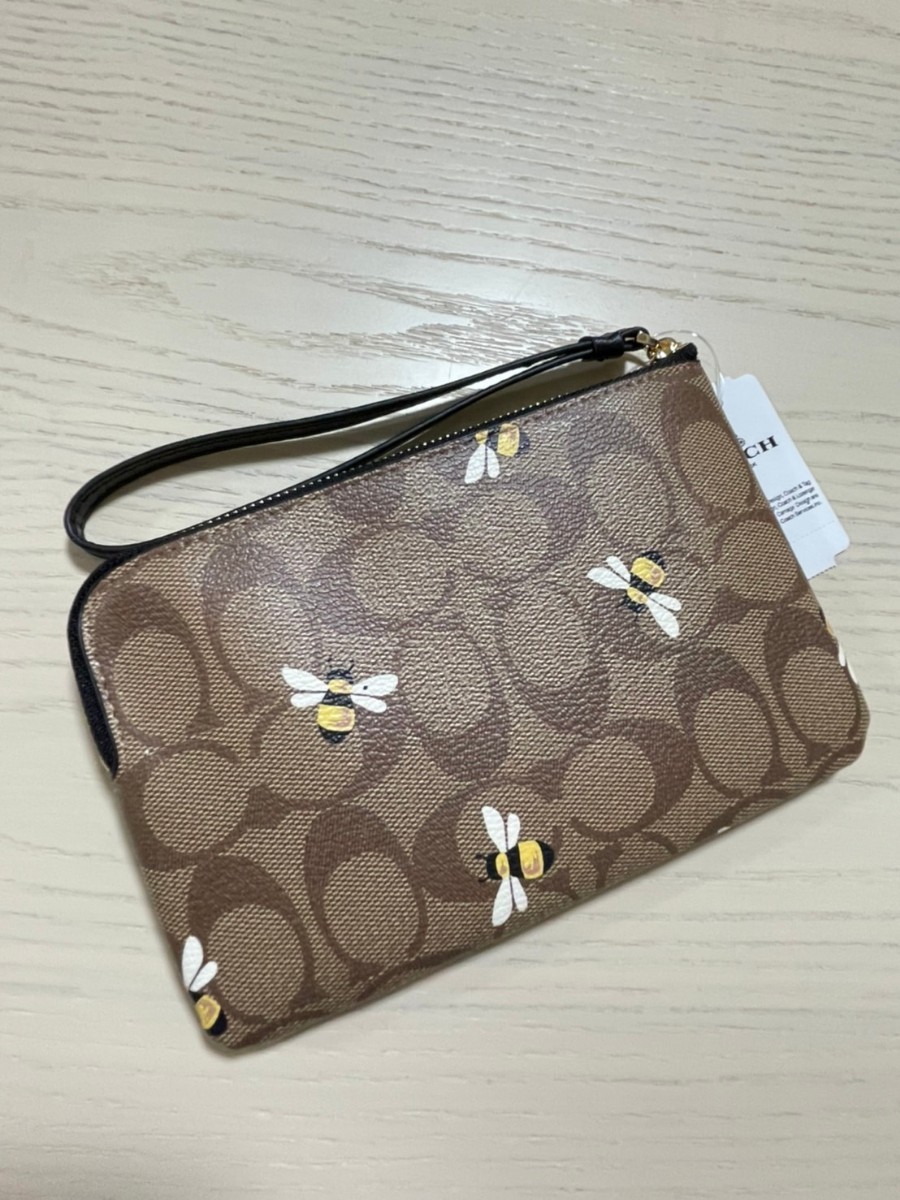 COACH コーチ ポーチ リストレット ハチ はち シグネチャー カーキ