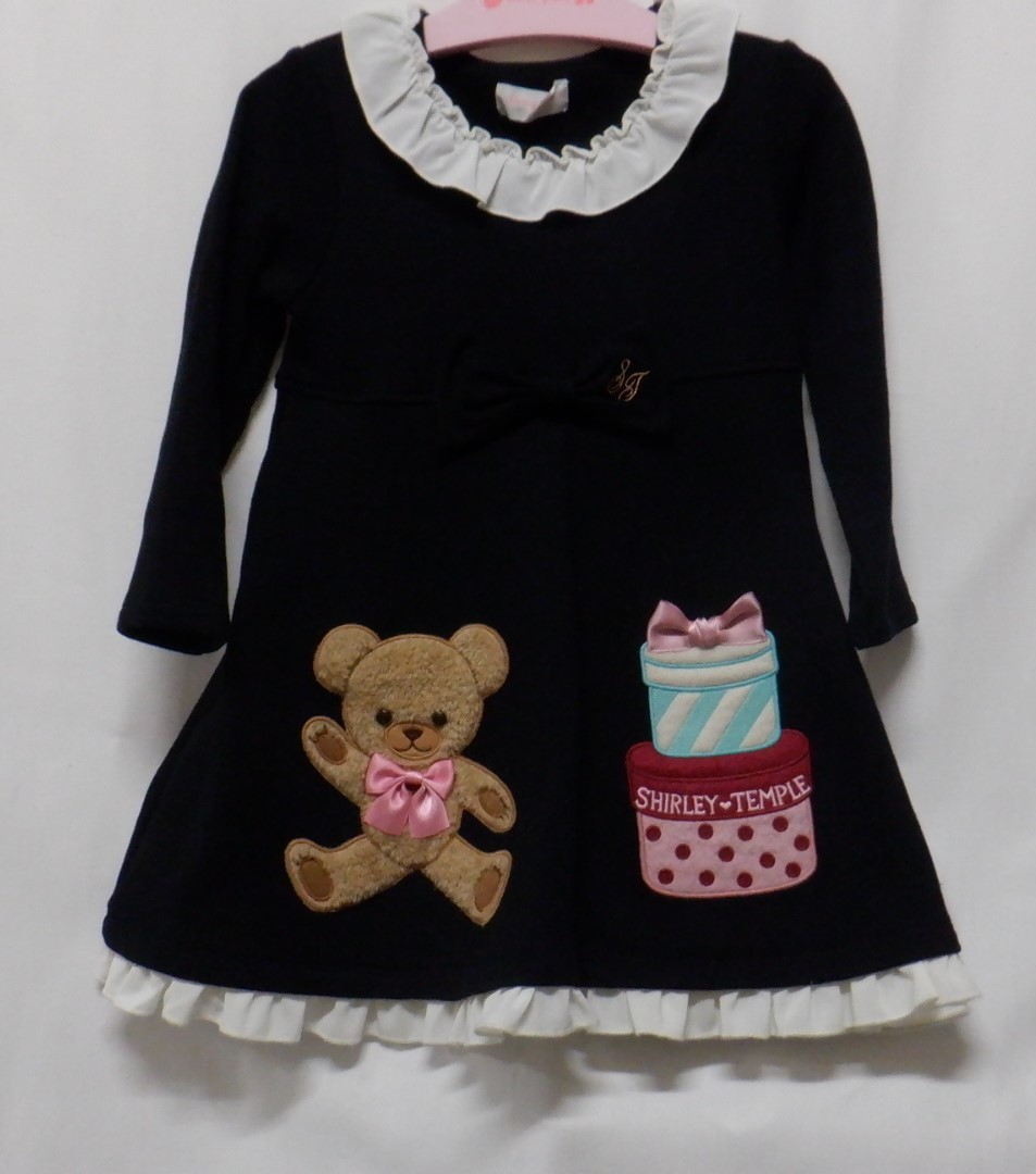 ◆シャーリーテンプル◆110◆くま＆ギフトＢＯＸアップリケトレーナーワンピース◆クロ◆110◆USED◆ShirleyTemple◆_画像1