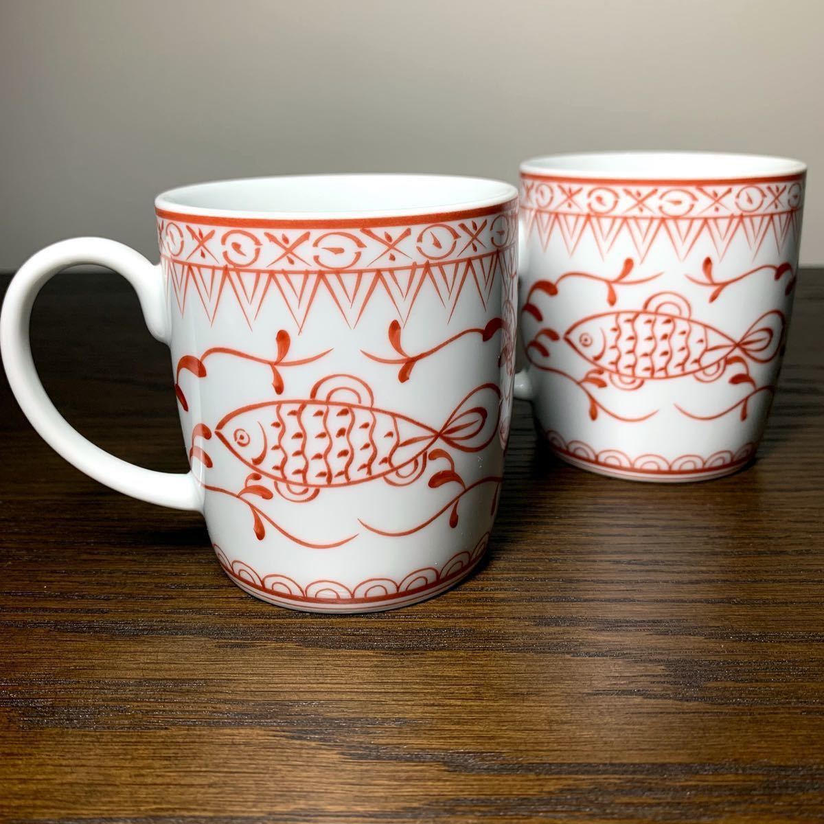 香蘭社 赤繪町工房 赤絵町工房 赤絵 マグカップ マグ Mug カップ コップ 食器 陶器 器 魚鳥紋 魚 鳥 紋