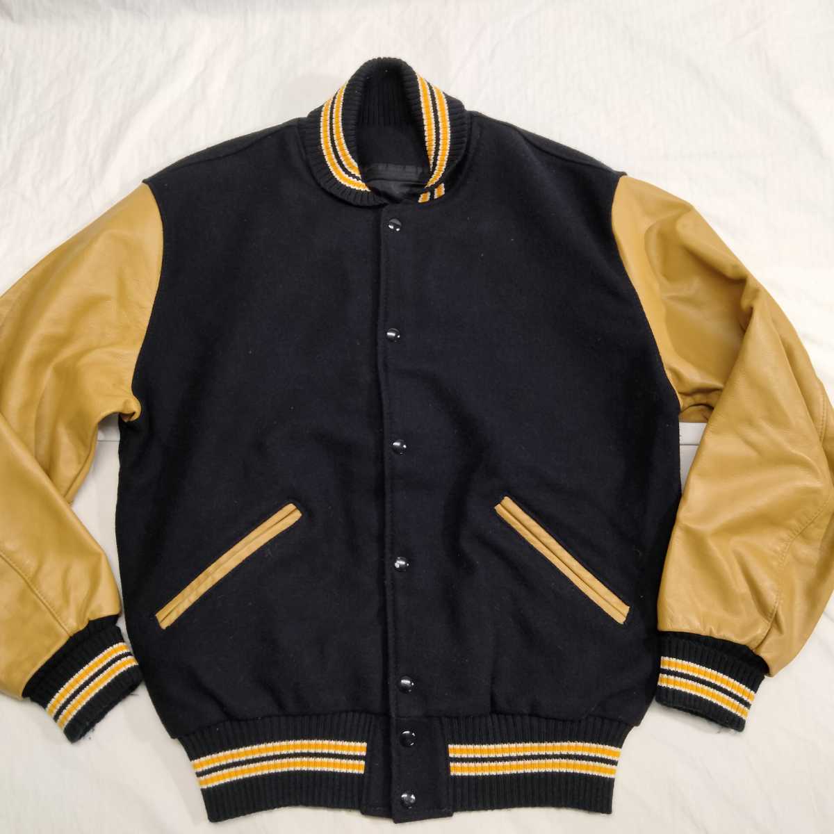 【★大感謝セール】 ディロング jacket award DELONG delong アワード mastard black usa製 革 レザー 袖 L ジャケット スタジアム スタジャン ジャケット Lサイズ 【★大感謝セール】 ディロング jacket award DELONG delong アワード mastard black usa製 革 レザー 袖 L ジャケット スタジアム スタジャン ジャケット Lサイズ