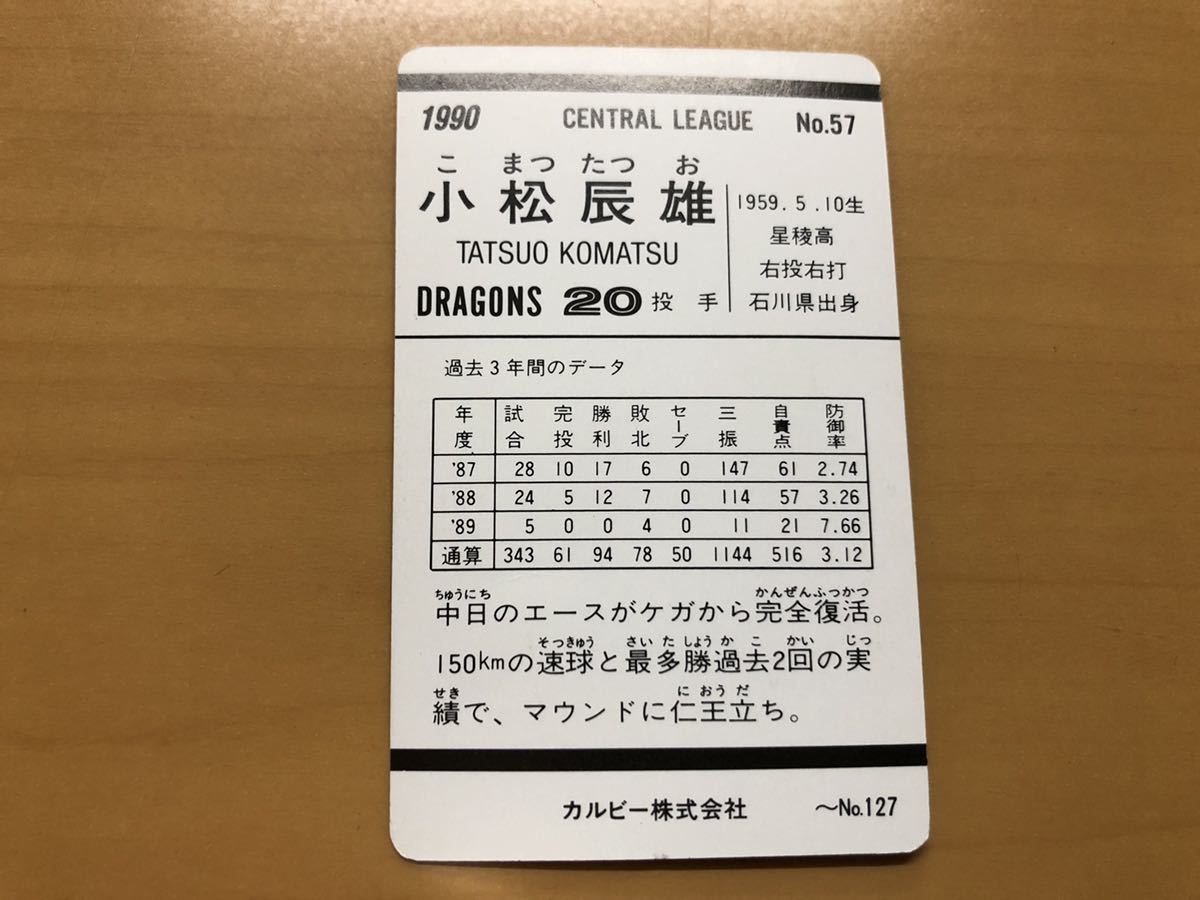 カルビープロ野球カード 1990年 小松辰雄(中日ドラゴンズ) No.57の画像2
