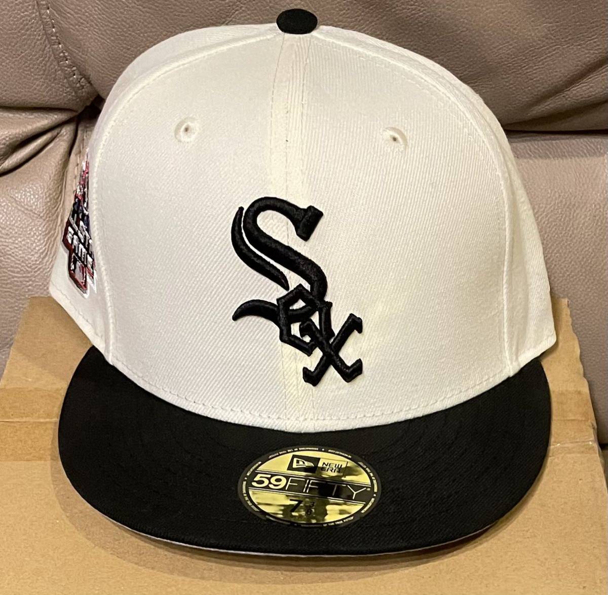 NEW ERA CHICAGO WHITE SOX 59FIFTY FITTED CAP 7 3/8 58.7cmシカゴ ホワイトソックス　CUSTOM SIDE PATCH CHROME WHITE BLACK