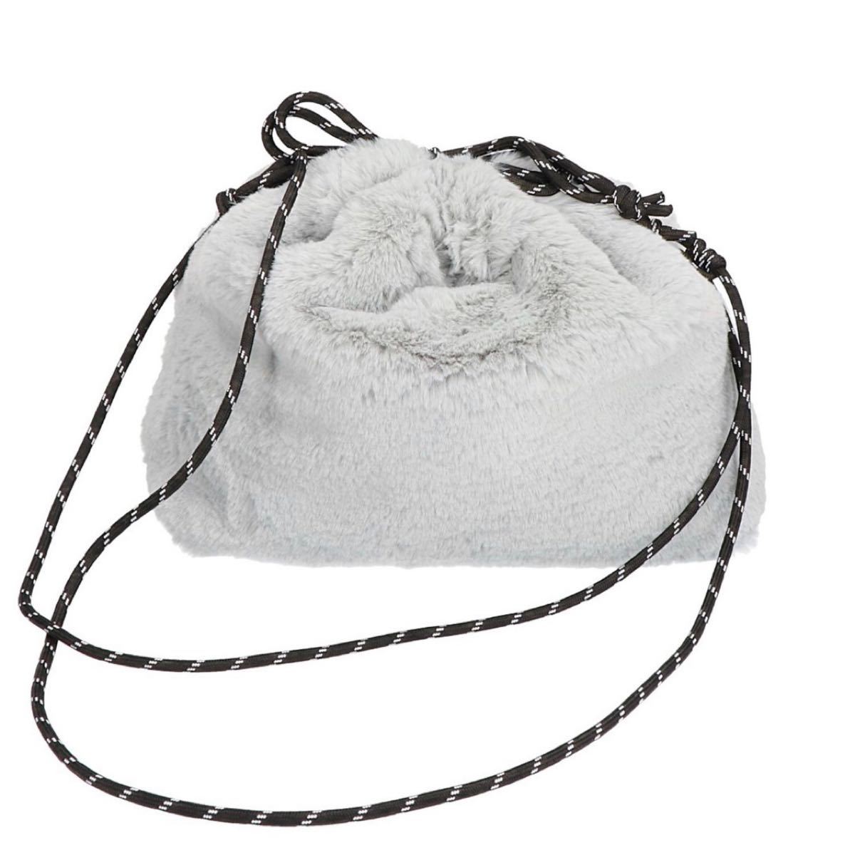 新品タグ付【JUGLANS】ファー巾着BAGグレー #バッグ #bag #かばん #鞄 #ショルダーバッグ　レディース