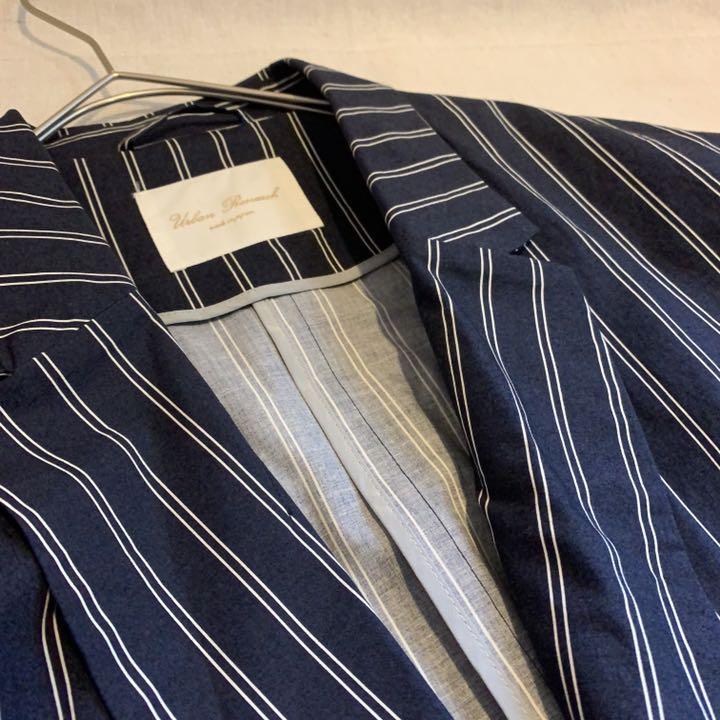 URBAN RESEARCH ロングシャツジャケット 春コート ハリ感ストライプ　14_画像8